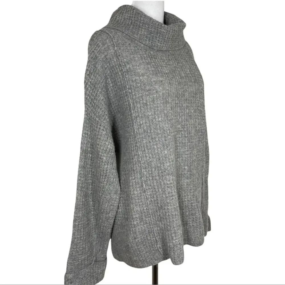 Free people 100% Wool Waffle knit Cowl Neck Sweater In Grey XS - Picture 6 of 9